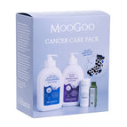MooGoo Cancer Care Pack gift box, featuring natural gentle cleanser, lightweight fast hydrating lotion, sensitive deodorant, lip balm and cow socks