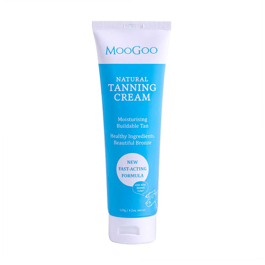 MooGoo Natural Tanning Cream new formula 120g, hydrating self-tanner with DHA, erythrulose and green tea extract for a golden streak-free tan